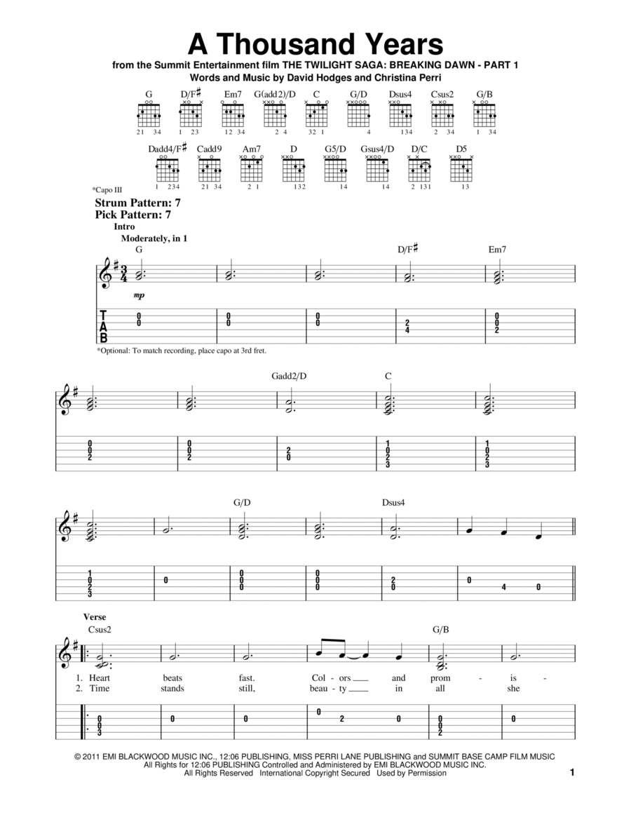 A Thousand Years Acoustic Guitar scores gallery preview page 1