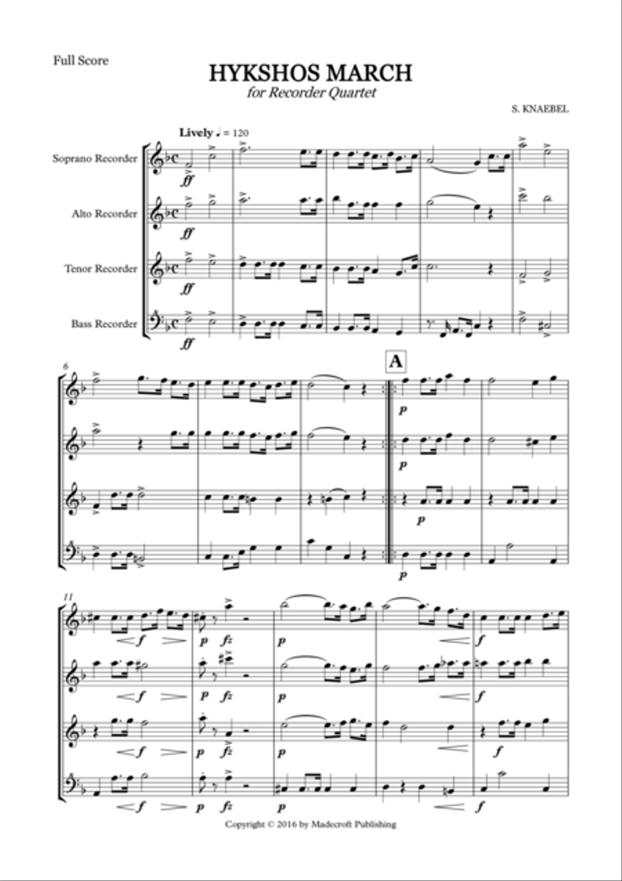 Hykshos March for Recorder Quartet (SATB) 4-Part scores gallery preview page 2