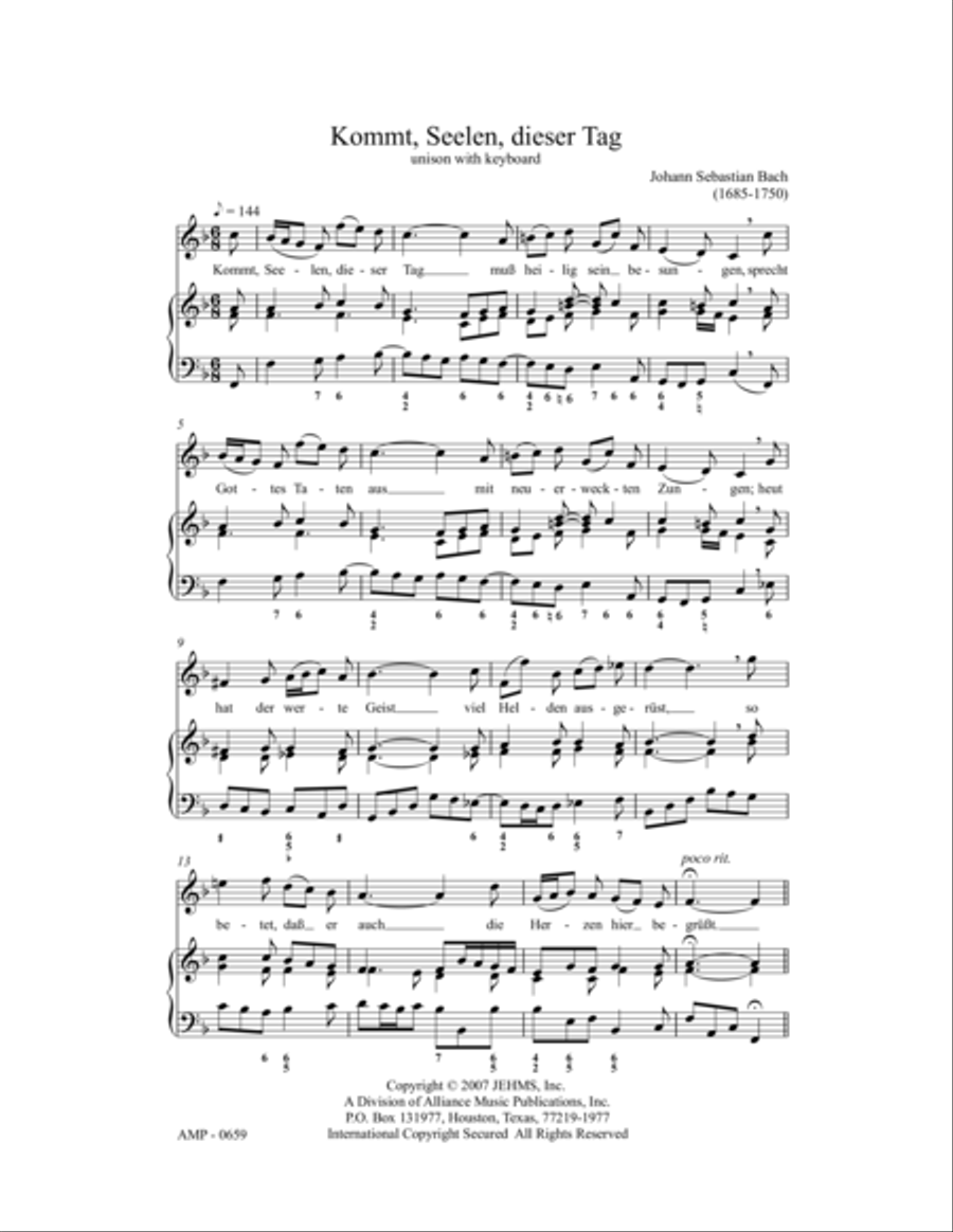 Kommt, Seelen, dieser Tag Unison Choir scores gallery preview page 3