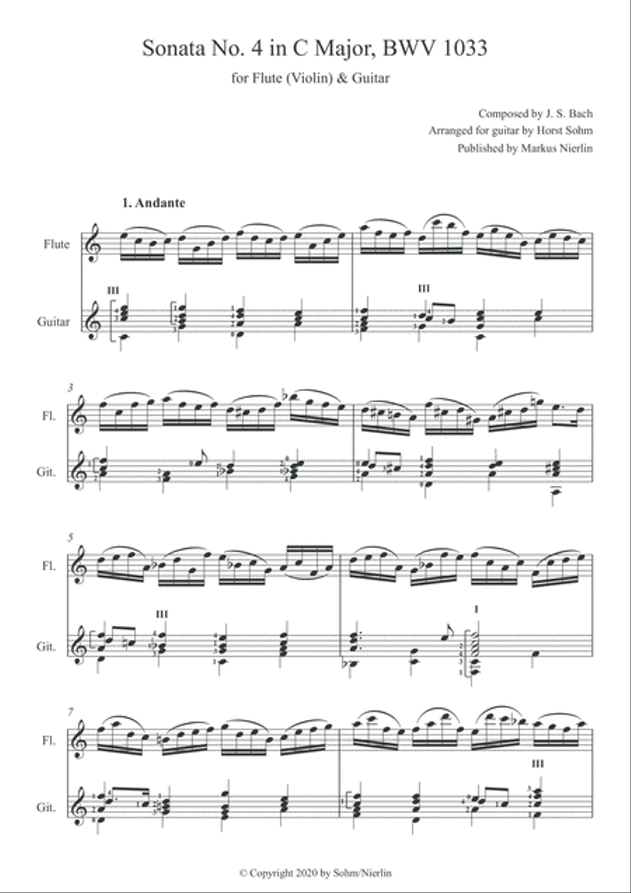 Bach Sonata BWV 1033 for Flute & Guitar Flute scores gallery preview page 2