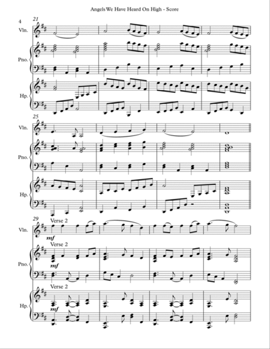 Angels We Have Heard On High, Trio for Violin, Pedal Harp and Piano Pedal Harp scores gallery preview page 4