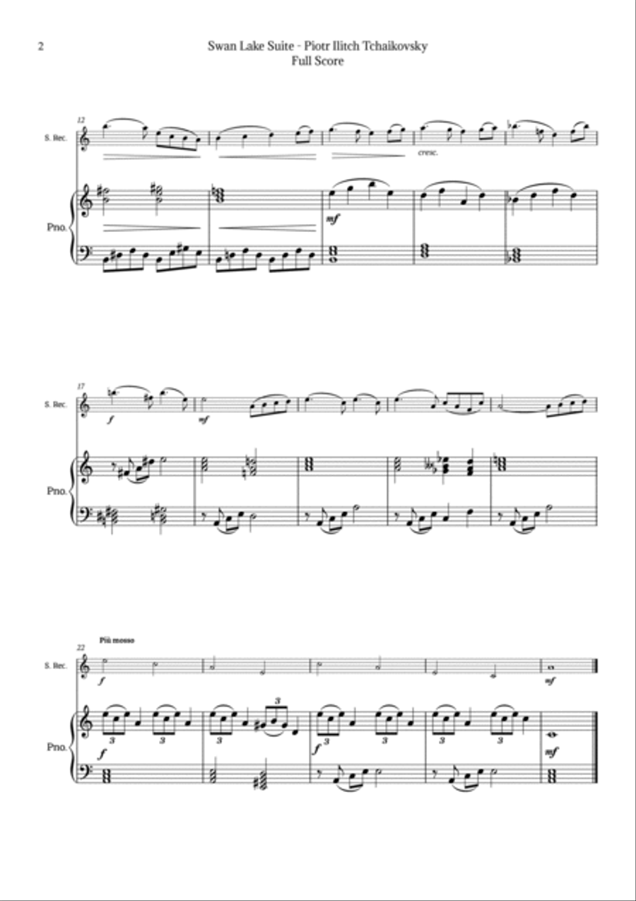Swan Lake Theme by Tchaikovsky Chamber Music scores gallery preview page 2
