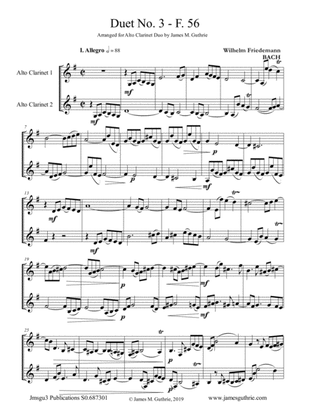 Book cover for WF Bach: Duet No. 3 for Alto Clarinet Duo