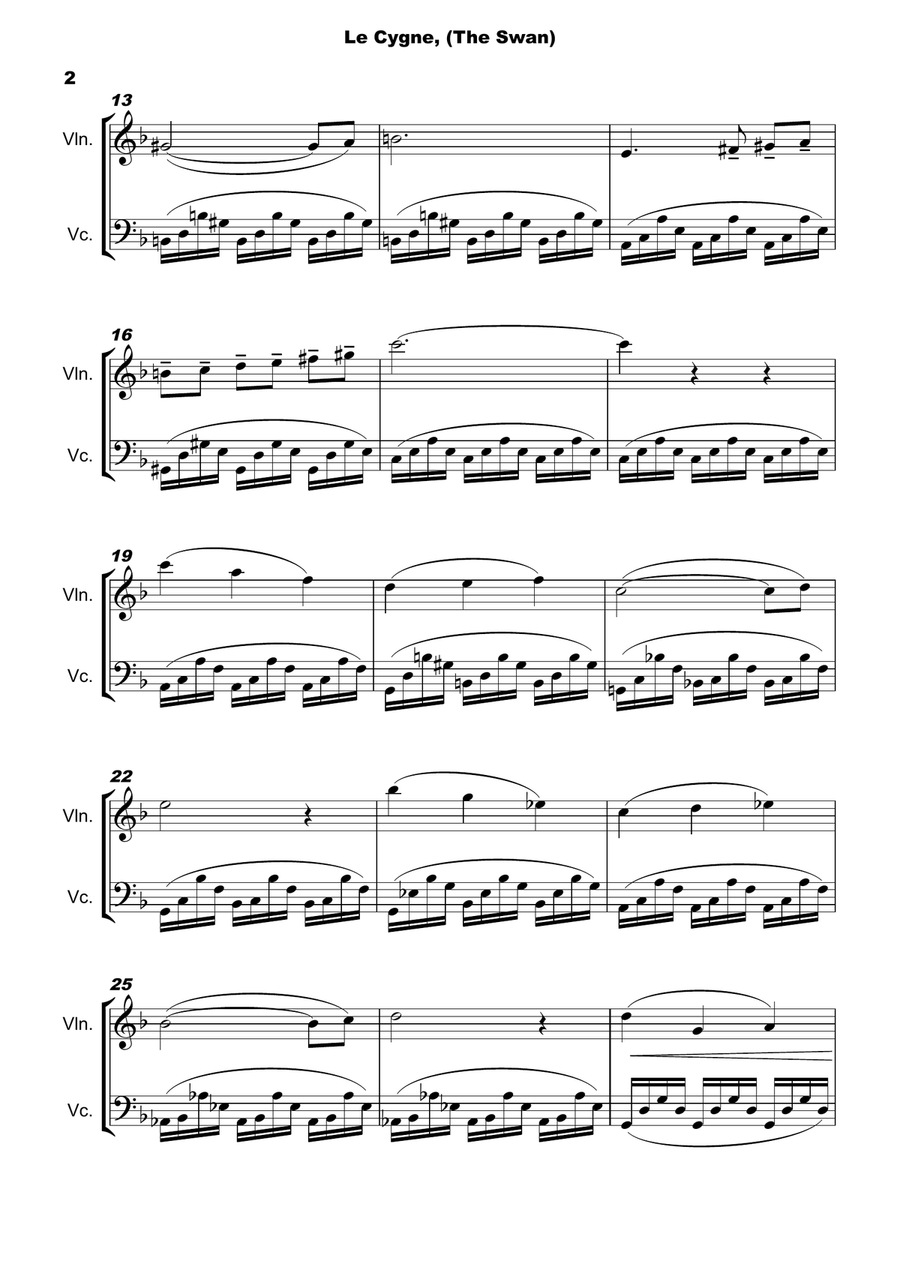 The Swan, (Le Cygne), by Saint-Saens, Duet for Violin and Cello String Duet scores gallery preview page 2