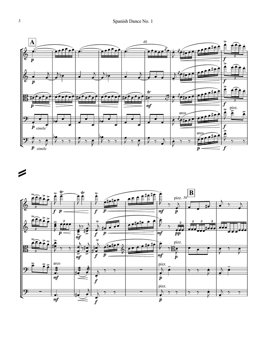 Spanish Dance No. 1, Danza from La vida breve for string orchestra (string quintet) String Orchestra scores gallery preview page 4