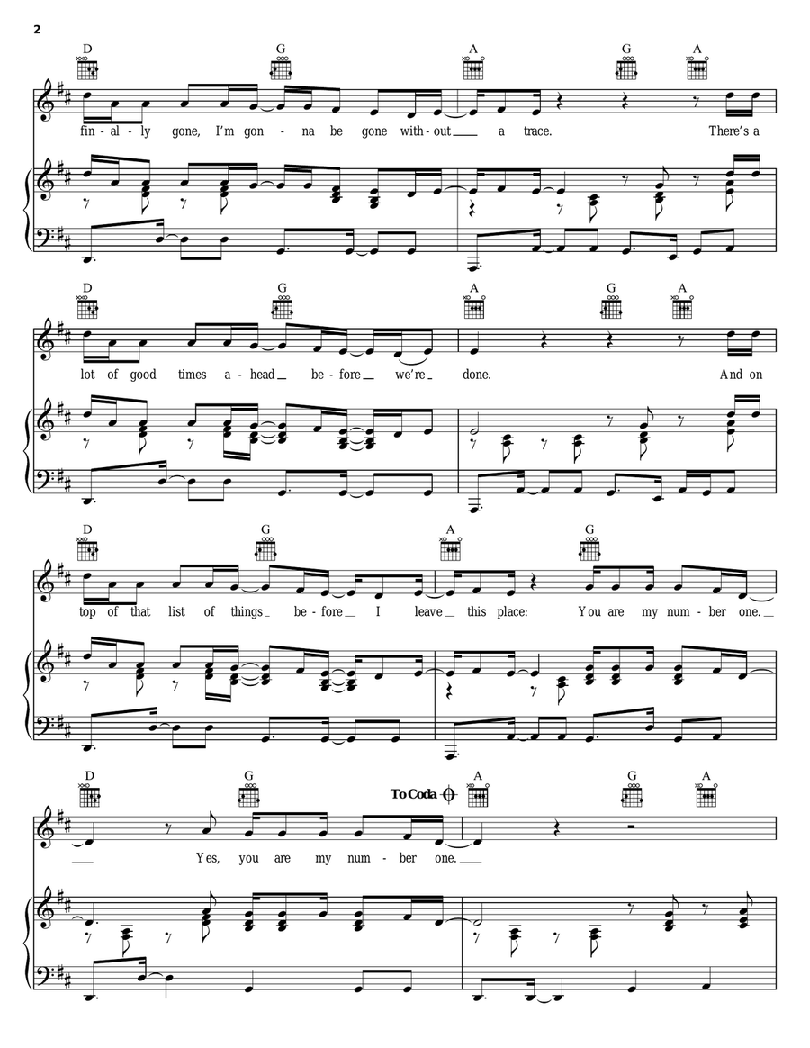 You Are My Number One Piano, Vocal, Guitar scores gallery preview page 2