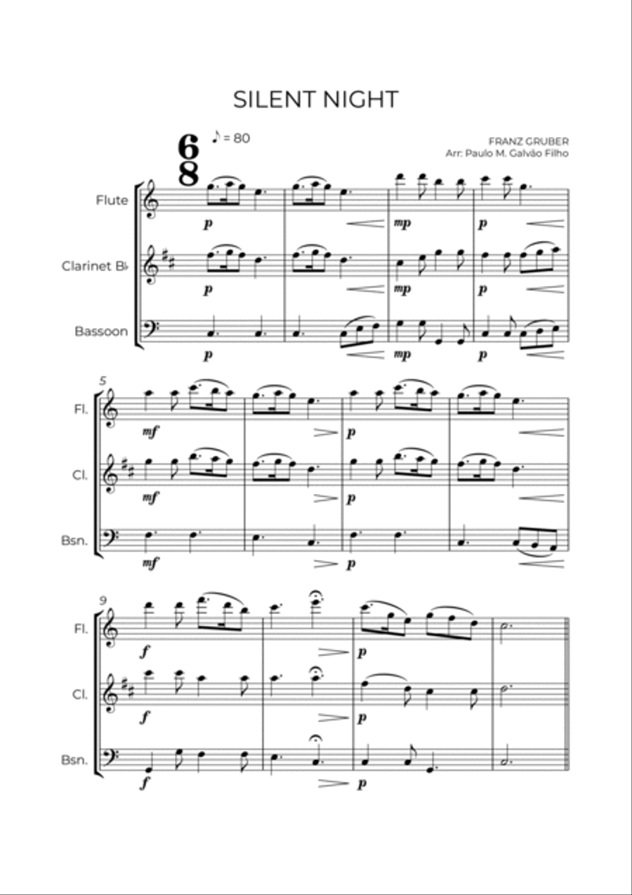 SILENT NIGHT - WIND TRIO (FLUTE, CLARINET & BASSOON) Woodwind Trio scores gallery preview page 2