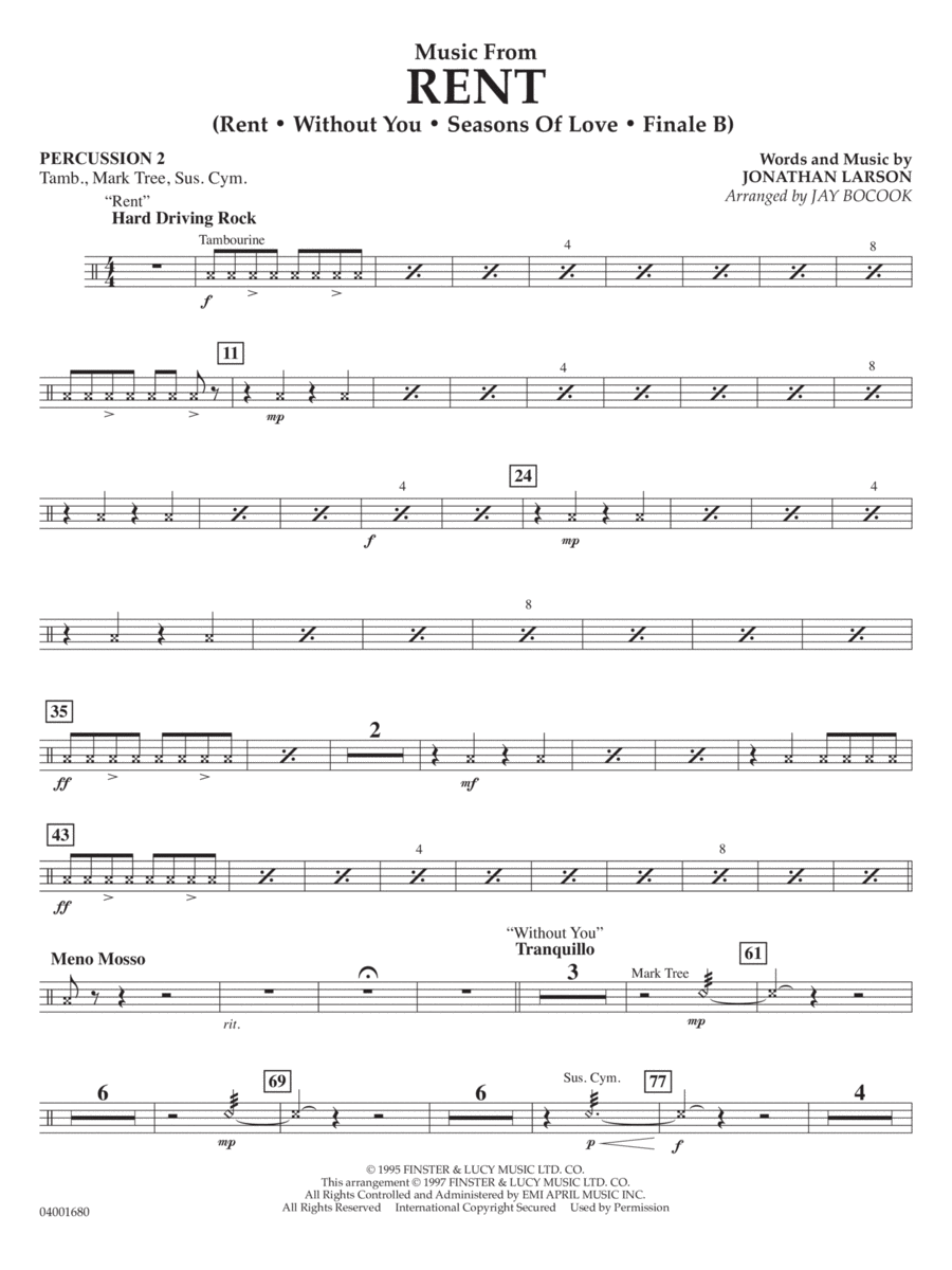Music from Rent (arr. Jay Bocook) - Percussion 2 Concert Band scores gallery preview page 1
