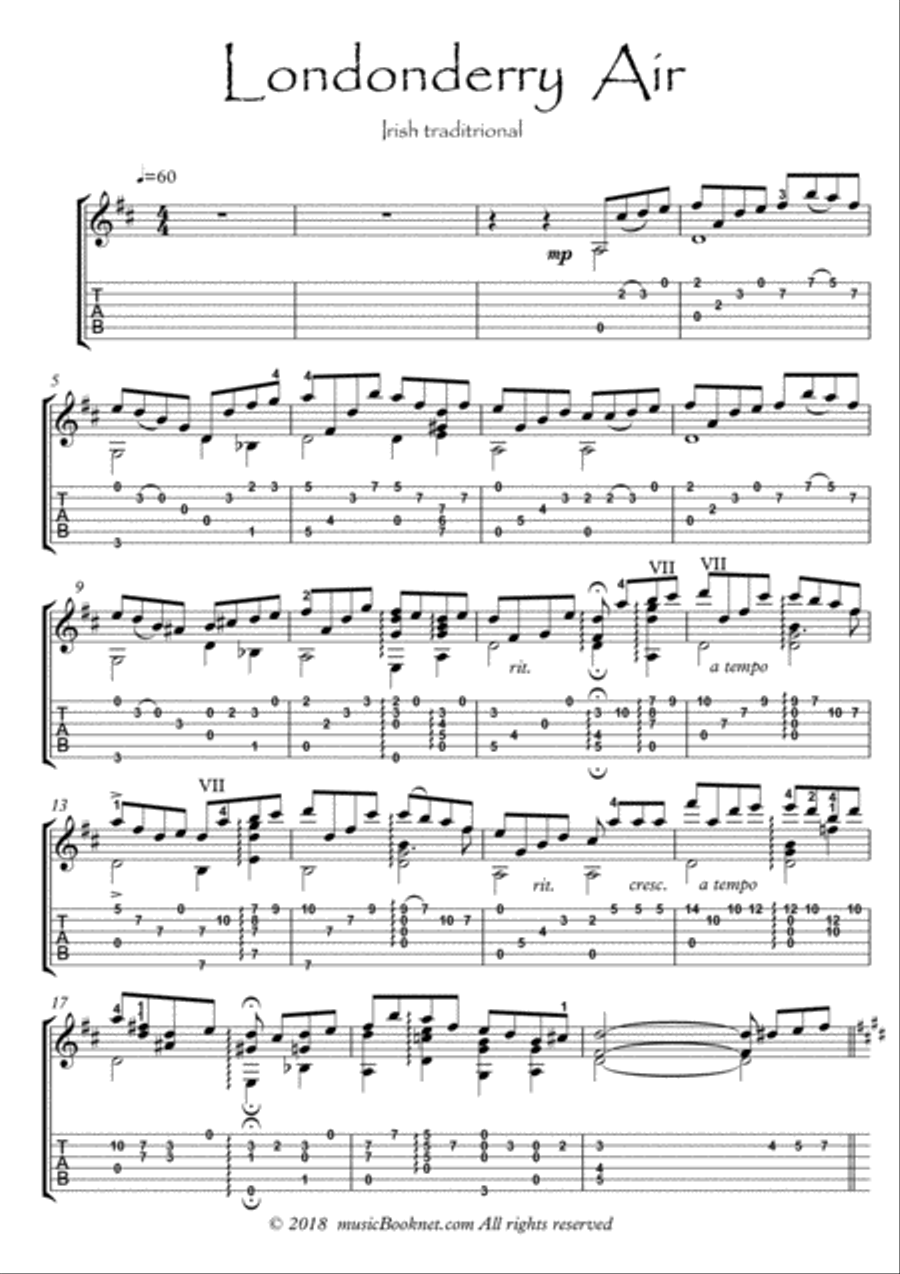 Londonderry Air guitar play along Acoustic Guitar scores gallery preview page 1