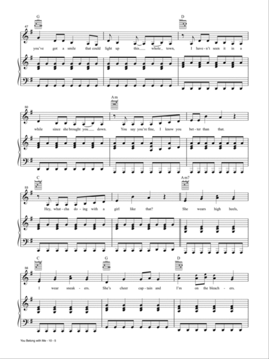 You Belong with Me Piano, Vocal, Guitar scores gallery preview page 5