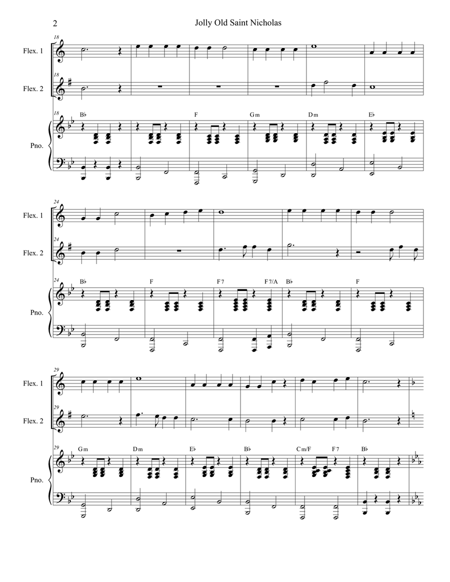 Jolly Old Saint Nicholas with Up On The Housetop (Duet for Flexible Treble Instrumentation and Piano Small Ensemble scores gallery preview page 3