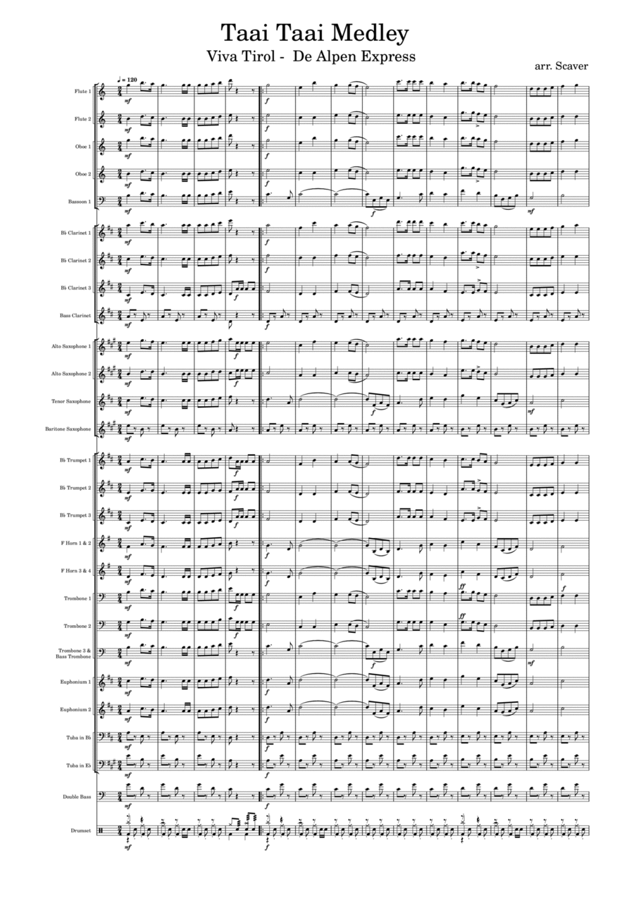 Taai Taai Medley (Viva Tirol - De Alpen Express) Concert Band scores gallery preview page 1