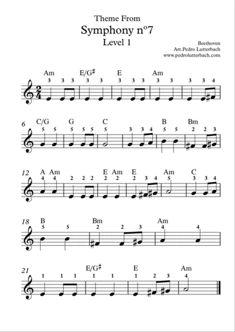7th Symphony Theme 7th Symphony Theme Easy Piano scores gallery preview page 1