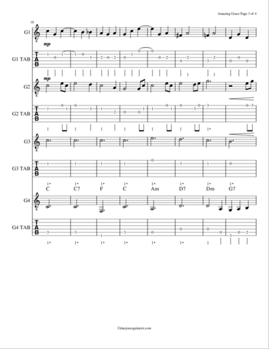 Amazing Grace Guitar scores gallery preview page 3