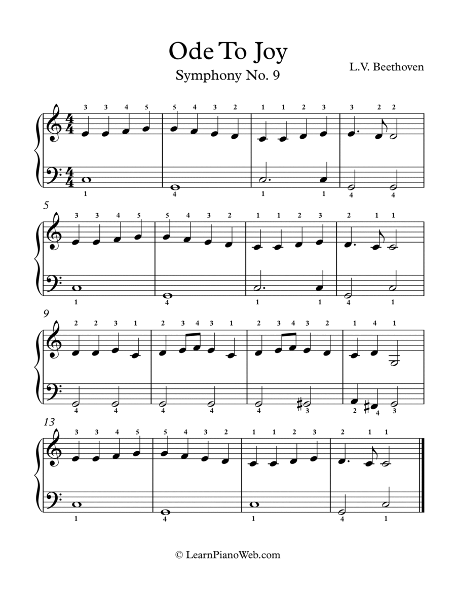 Ode To Joy Symphony No. 9 L.V. Beethoven Easy Piano by Ludwig van Beethoven Easy Piano Digital Sheet Music Sheet Music Plus