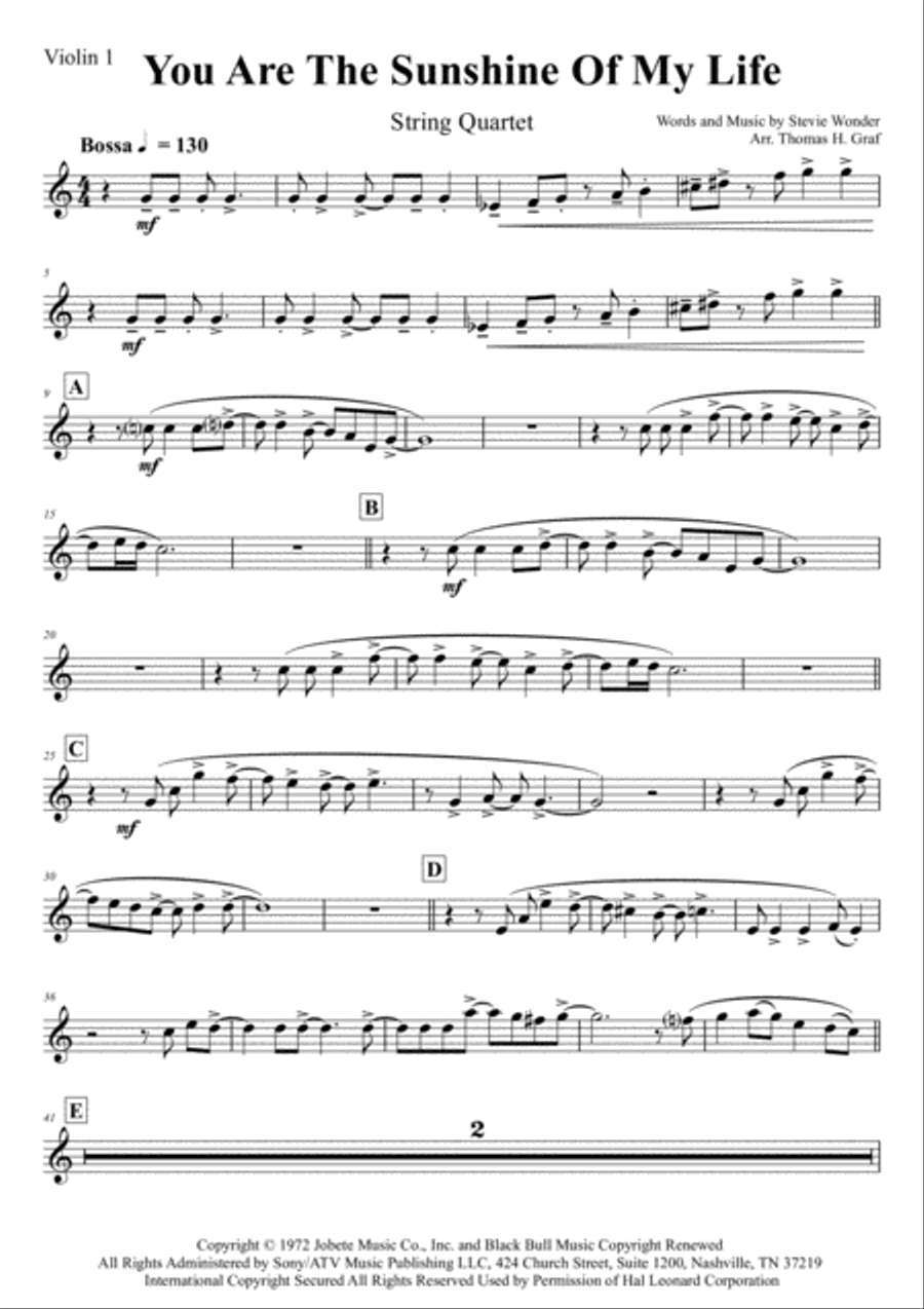 You Are The Sunshine Of My Life String Quartet scores gallery preview page 6