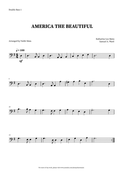 America The Beautiful - Double Bass Duet (with piano accompaniment + CHORDS) image number null