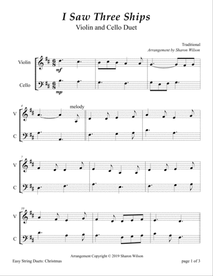 I Saw Three Ships (Violin and Cello Duet) String Duet scores gallery preview page 3