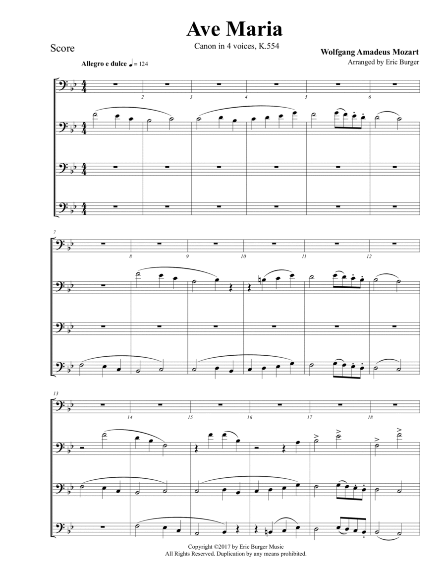 Ave Maria for Trombone or Low Brass Quartet image number null