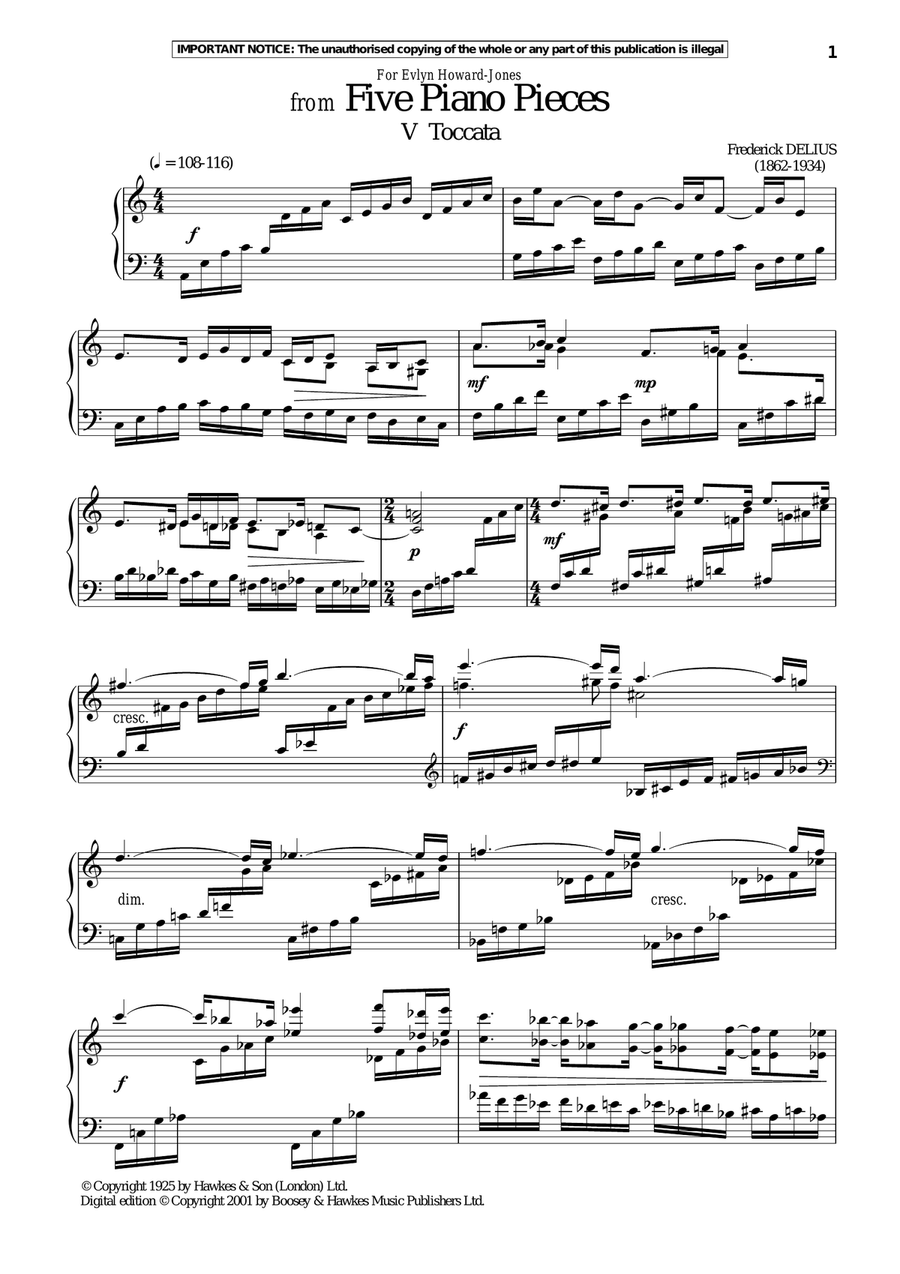 Five Piano Pieces, V. Toccata Piano Solo scores gallery preview page 1