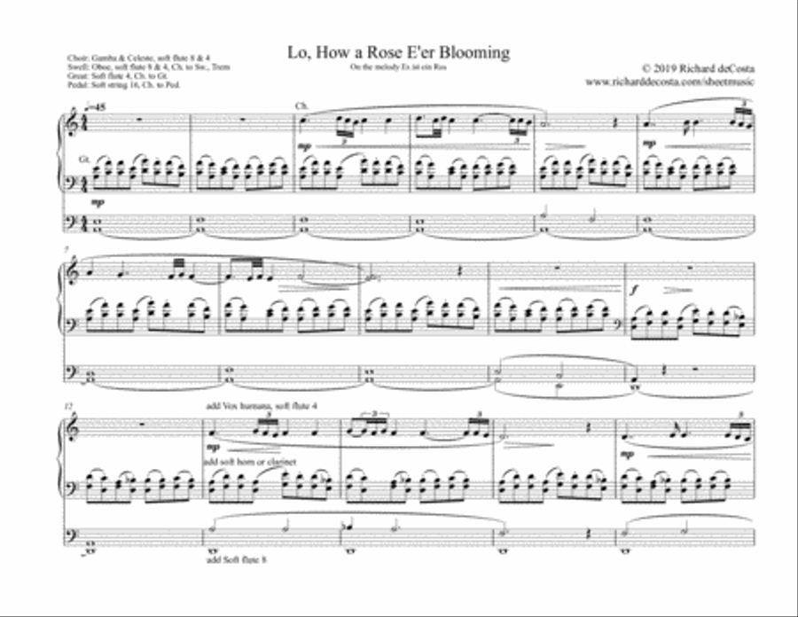 Lo, How a Rose E'er Blooming for Organ Organ Solo scores gallery preview page 1