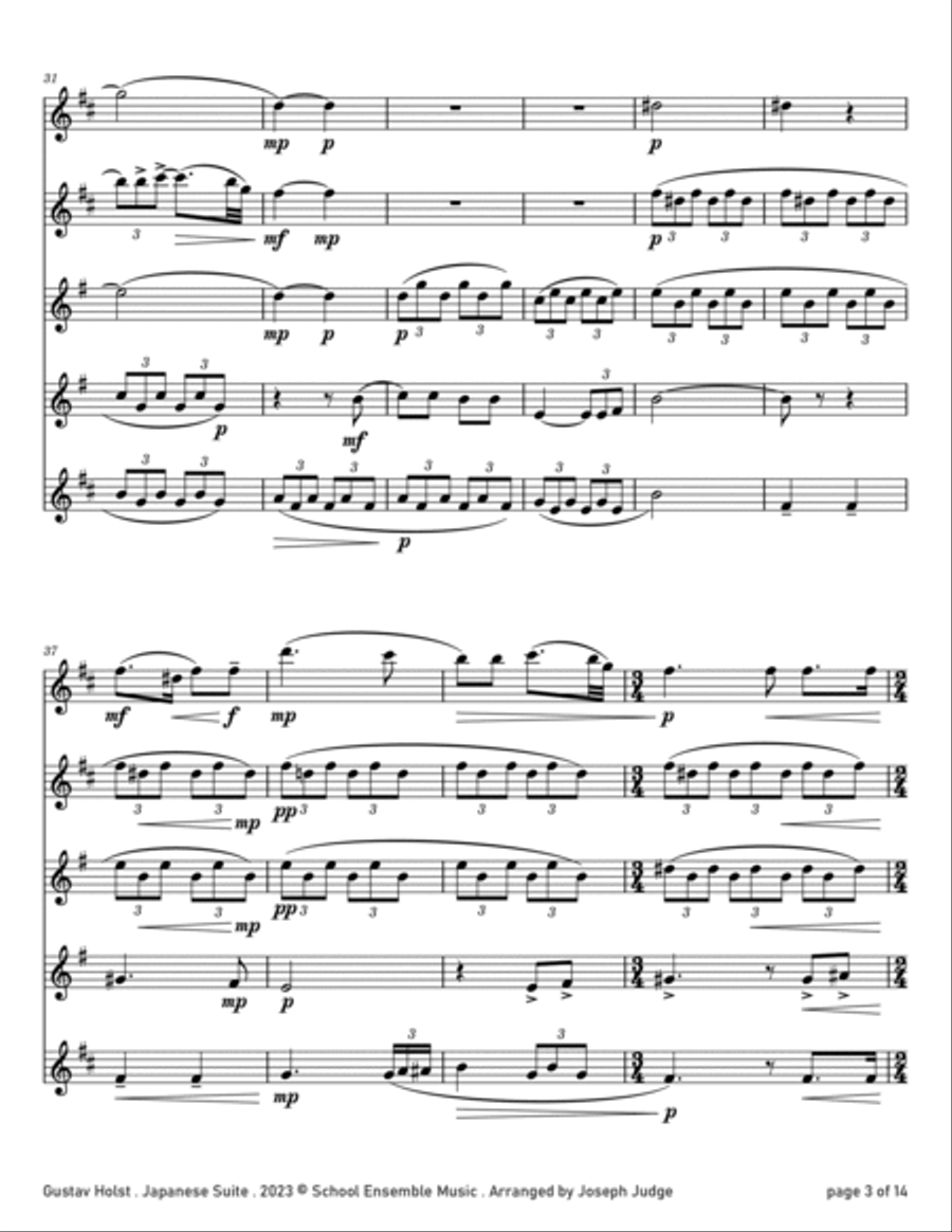 Japanese Suite by Holst for Saxophone Quintet in Schools Saxophone Quintet scores gallery preview page 3