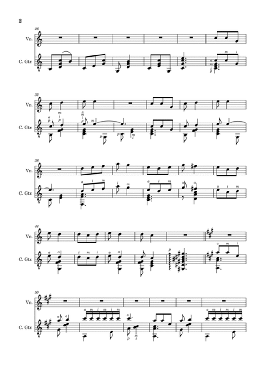 Spanish Popular Song - Los Cuatro Muleros. Arrangement for Violin and Classical Guitar. image number null