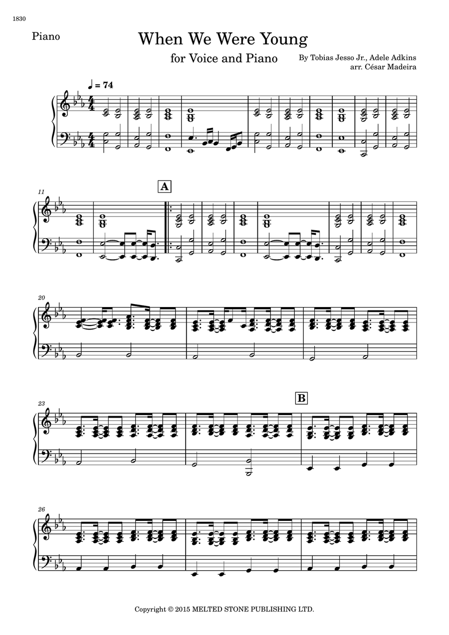 When We Were Young Piano, Vocal scores gallery preview page 1