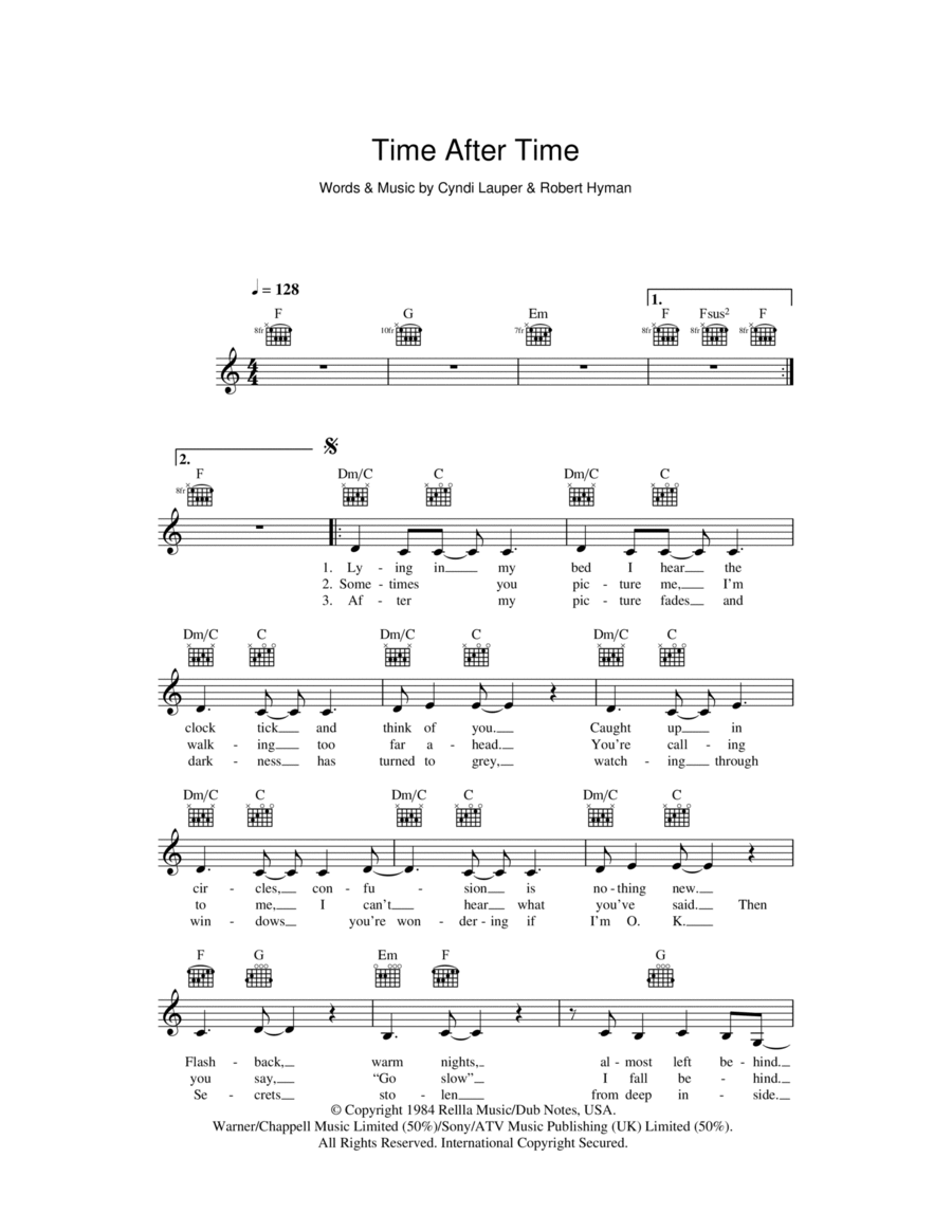 Time After Time Piano scores gallery preview page 1