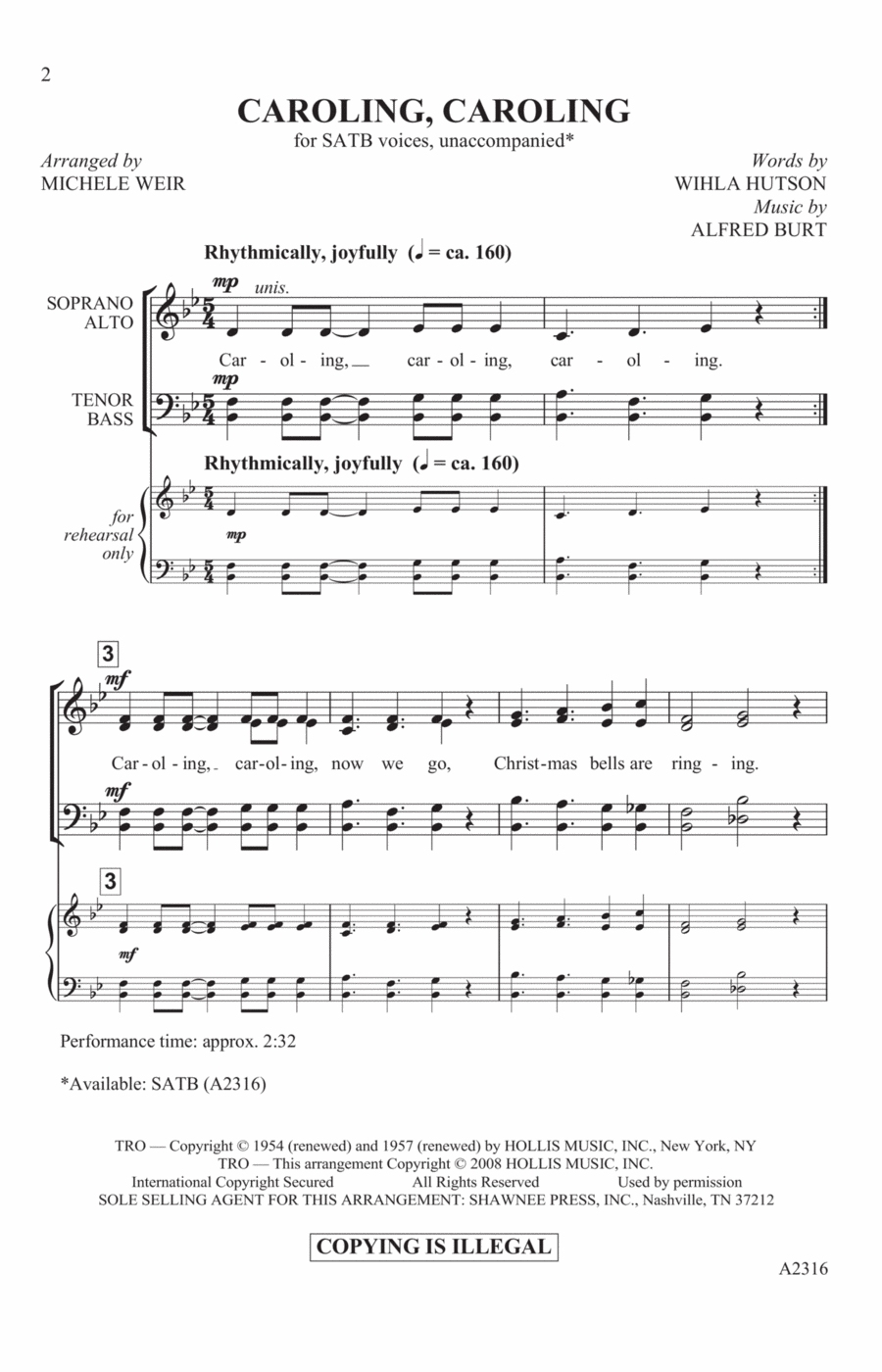 Caroling, Caroling (arr. Michele Weir) 4-Part scores gallery preview page 1