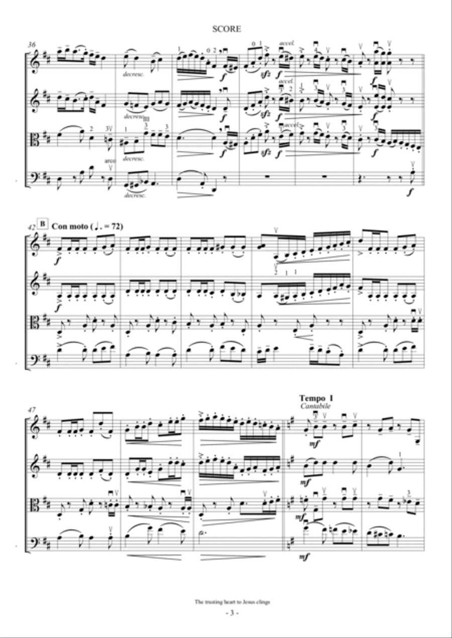 The trusting heart to Jesus clings (For String Quartet) String Quartet scores gallery preview page 3