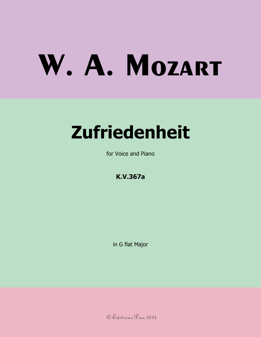 Zufriedenheit, by Mozart, K.V.367a, in G flat Major Piano, Vocal scores gallery preview page 1