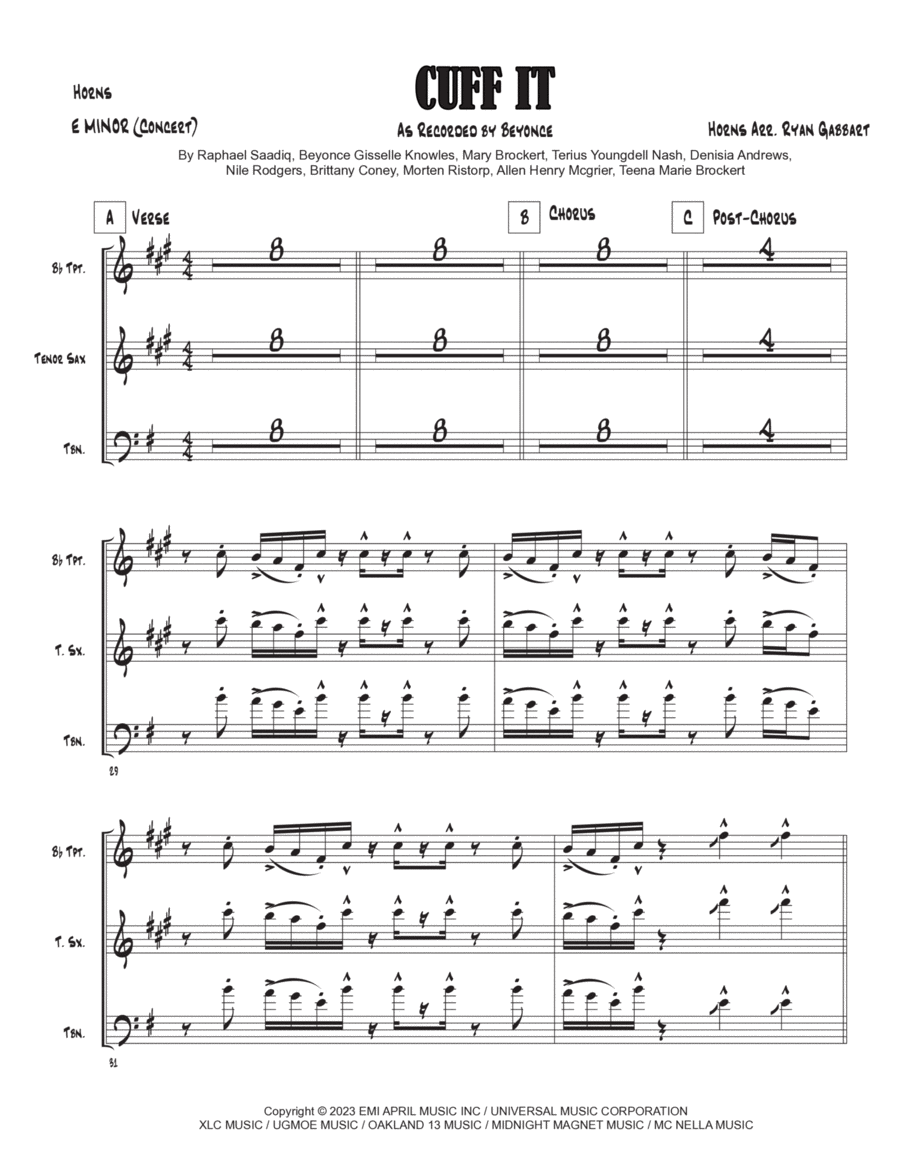 Cuff It Tenor Saxophone scores gallery preview page 1
