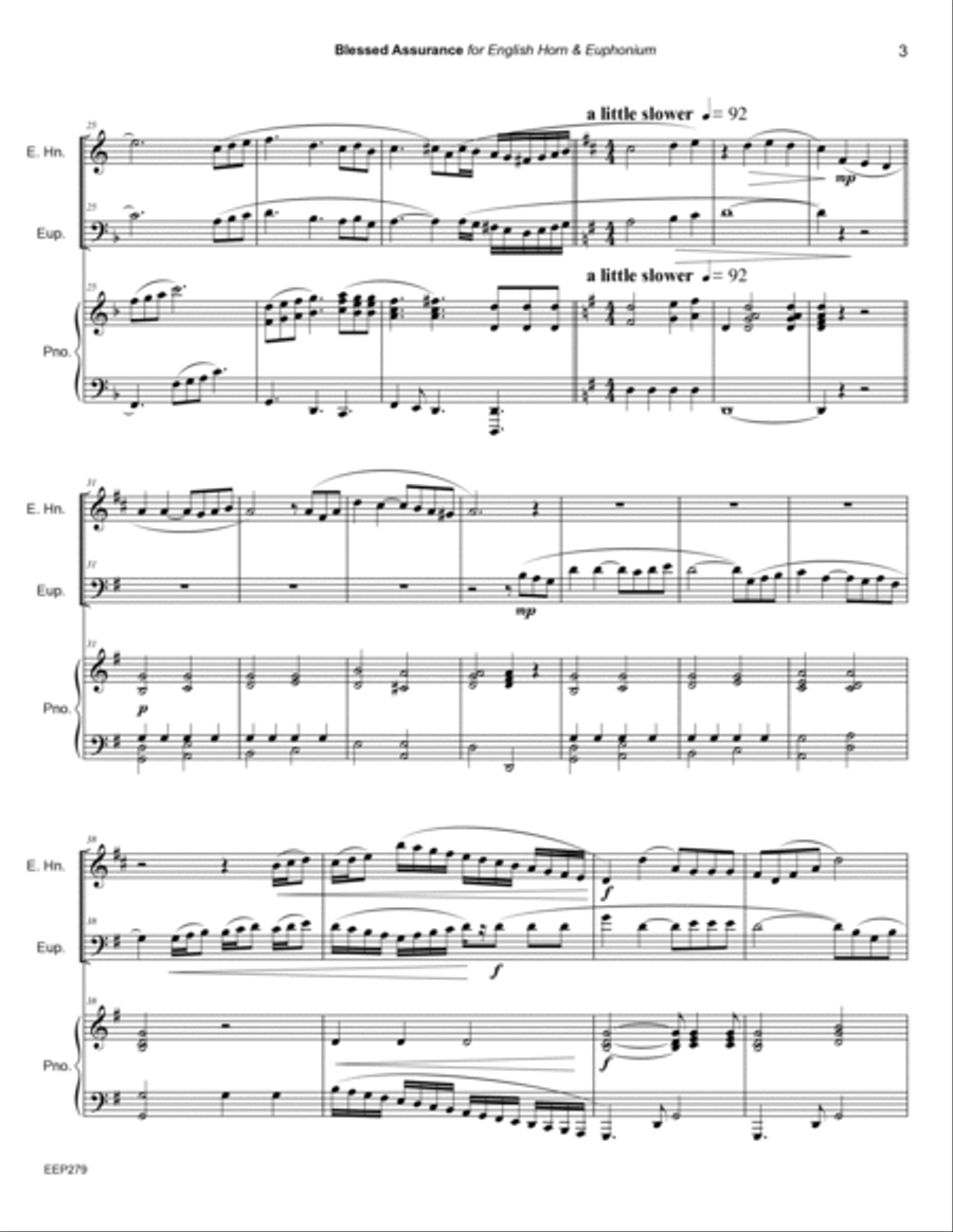 BLESSED ASSURANCE - Duet for ENGLISH HORN (or Clarinet) and EUPHONIUM (or Trombone) with Piano Acc. English Horn scores gallery preview page 3