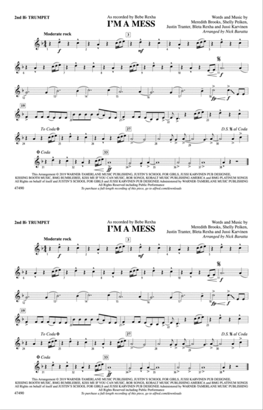 I'm a Mess: 2nd B-flat Trumpet Marching Band scores gallery preview page 1