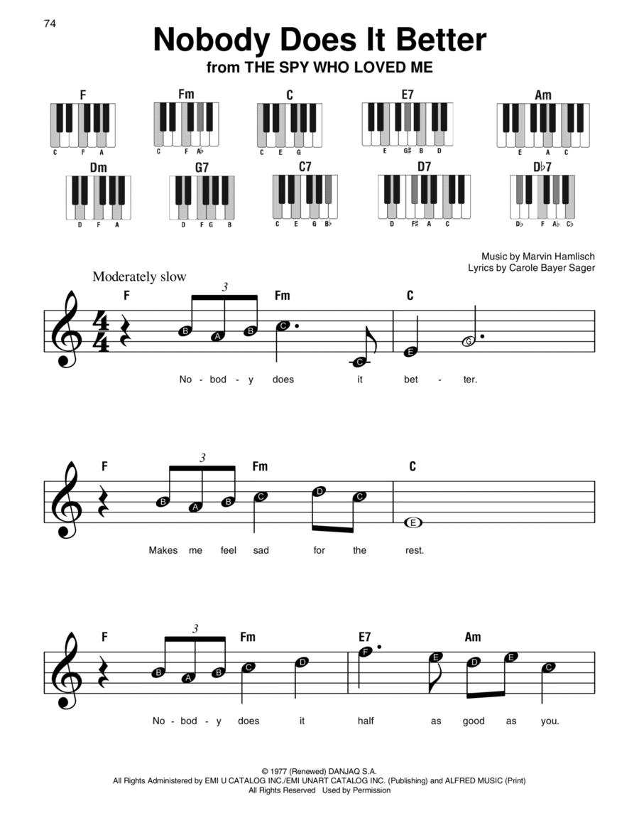 Nobody Does It Better Easy Piano scores gallery preview page 1