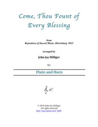 Book cover for Come, Thou Fount of Every Blessing for Flute and Horn