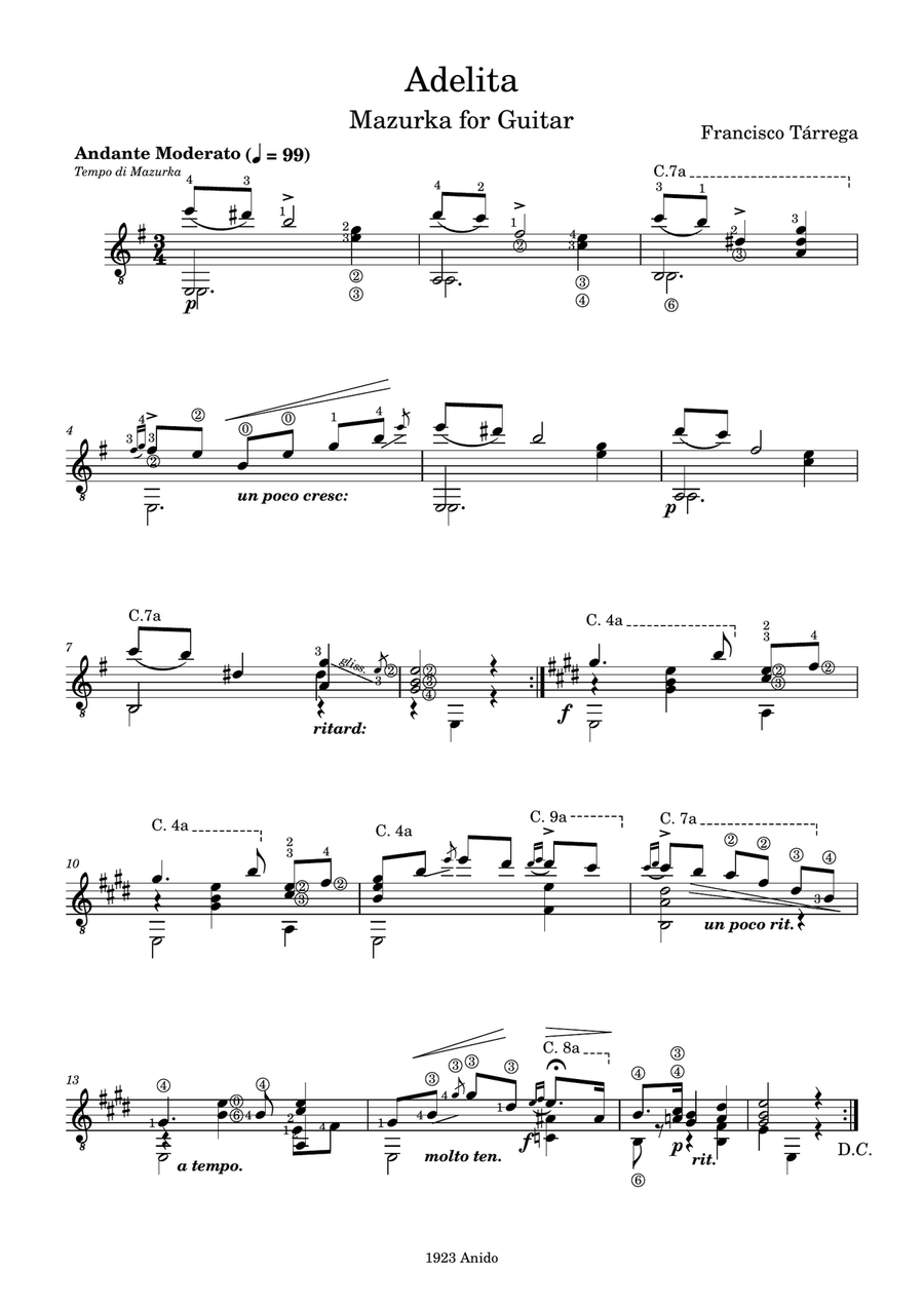 Adelita by Francisco Tárrega Acoustic Guitar scores gallery preview page 1