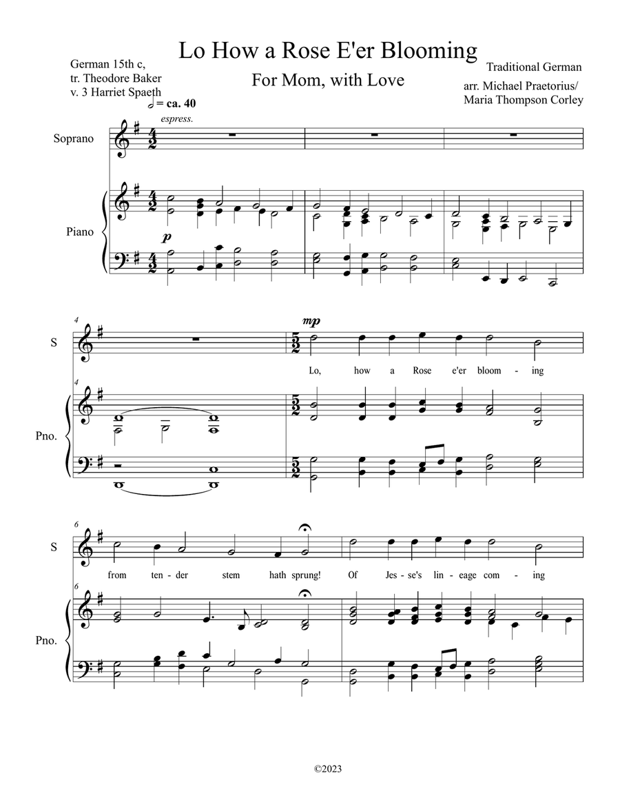 Lo, How A Rose E'er Blooming, G major Voice scores gallery preview page 1