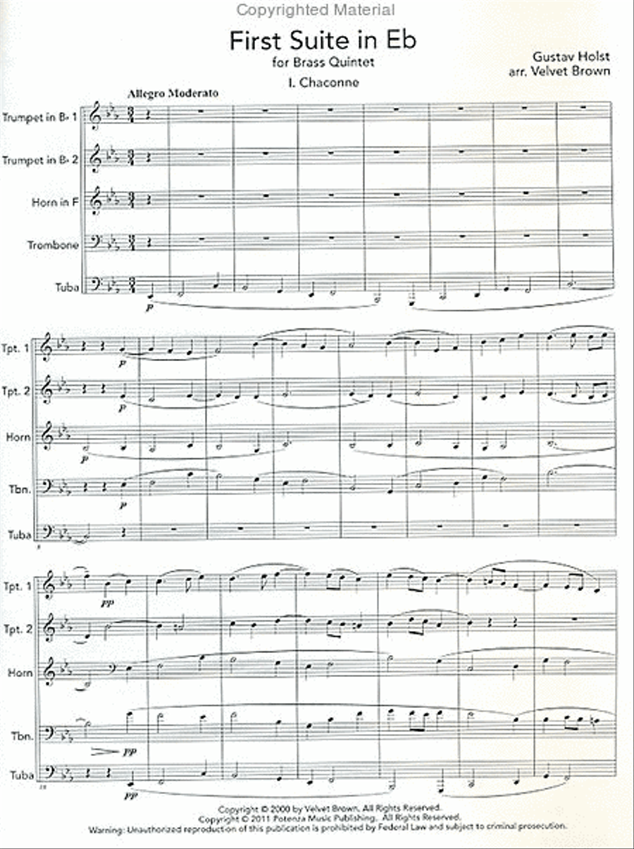 First Suite in Eb Brass Quintet scores gallery preview page 2