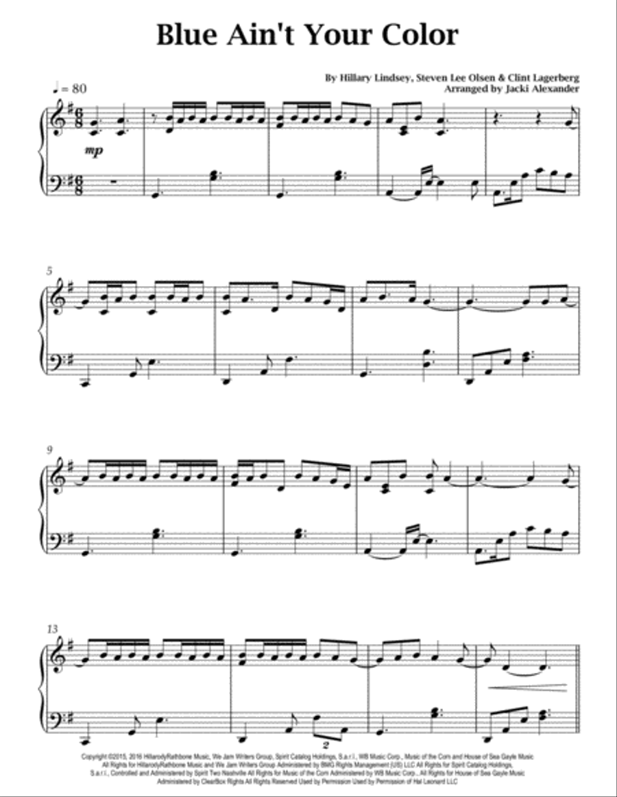 Blue Ain't Your Color Blue Ain't Your Color Piano Solo scores gallery preview page 2