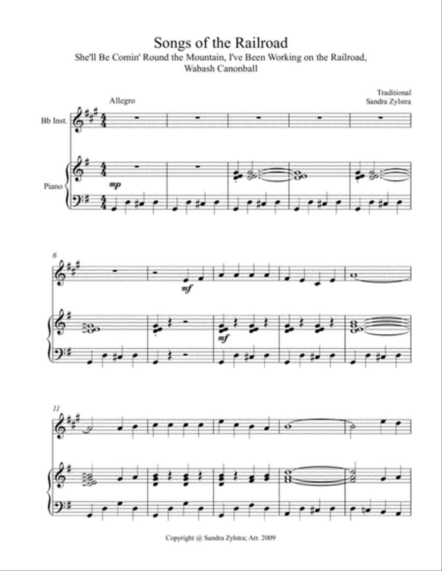 Songs of the Railroad (treble Bb instrument solo) Piano scores gallery preview page 2