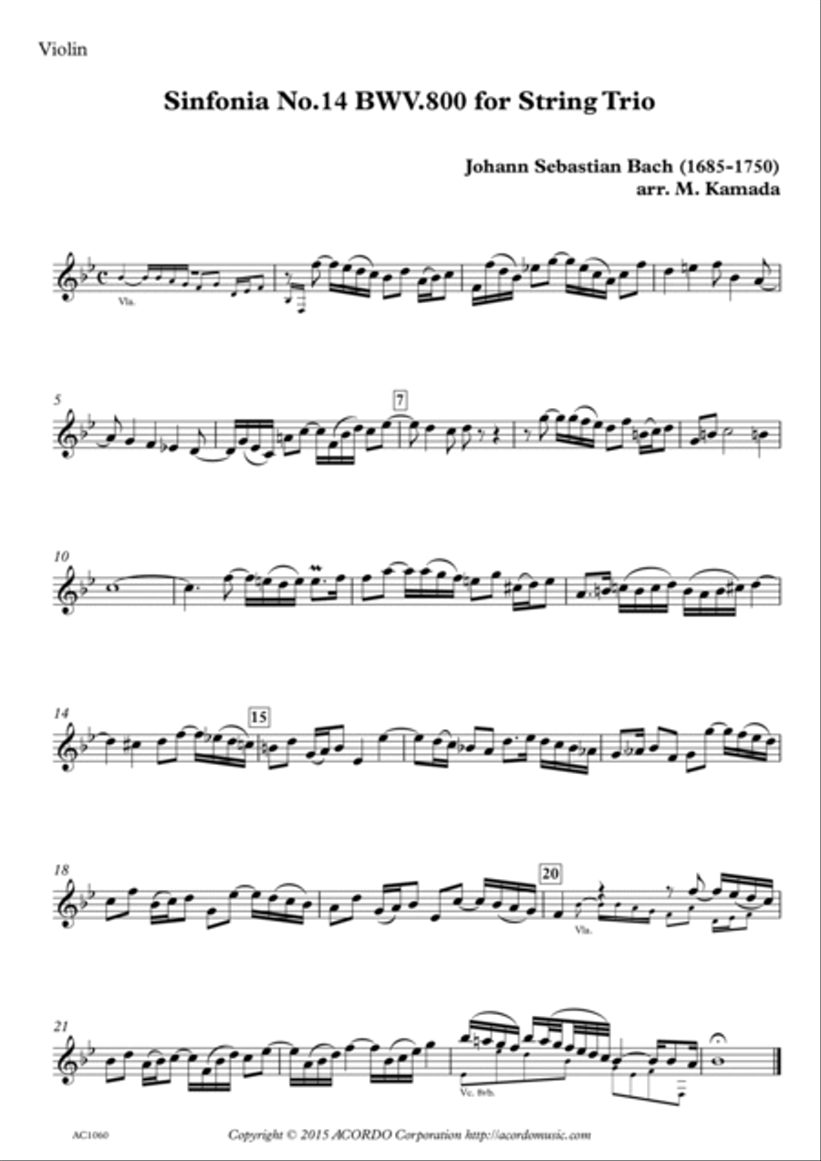 Sinfonia No.14 BWV.800 for String Trio image number null