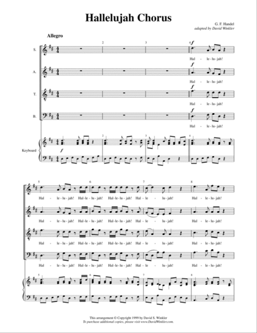 Hallelujah Chorus (SATB, key of D) 4-Part scores gallery preview page 2