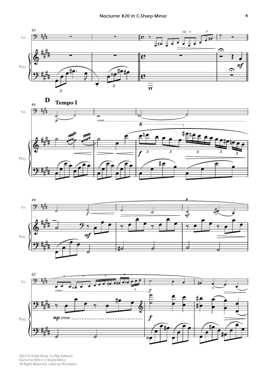 Nocturne No.20 in C-Sharp minor - Tuba and Piano (Full Score and Parts) Piano scores gallery preview page 6