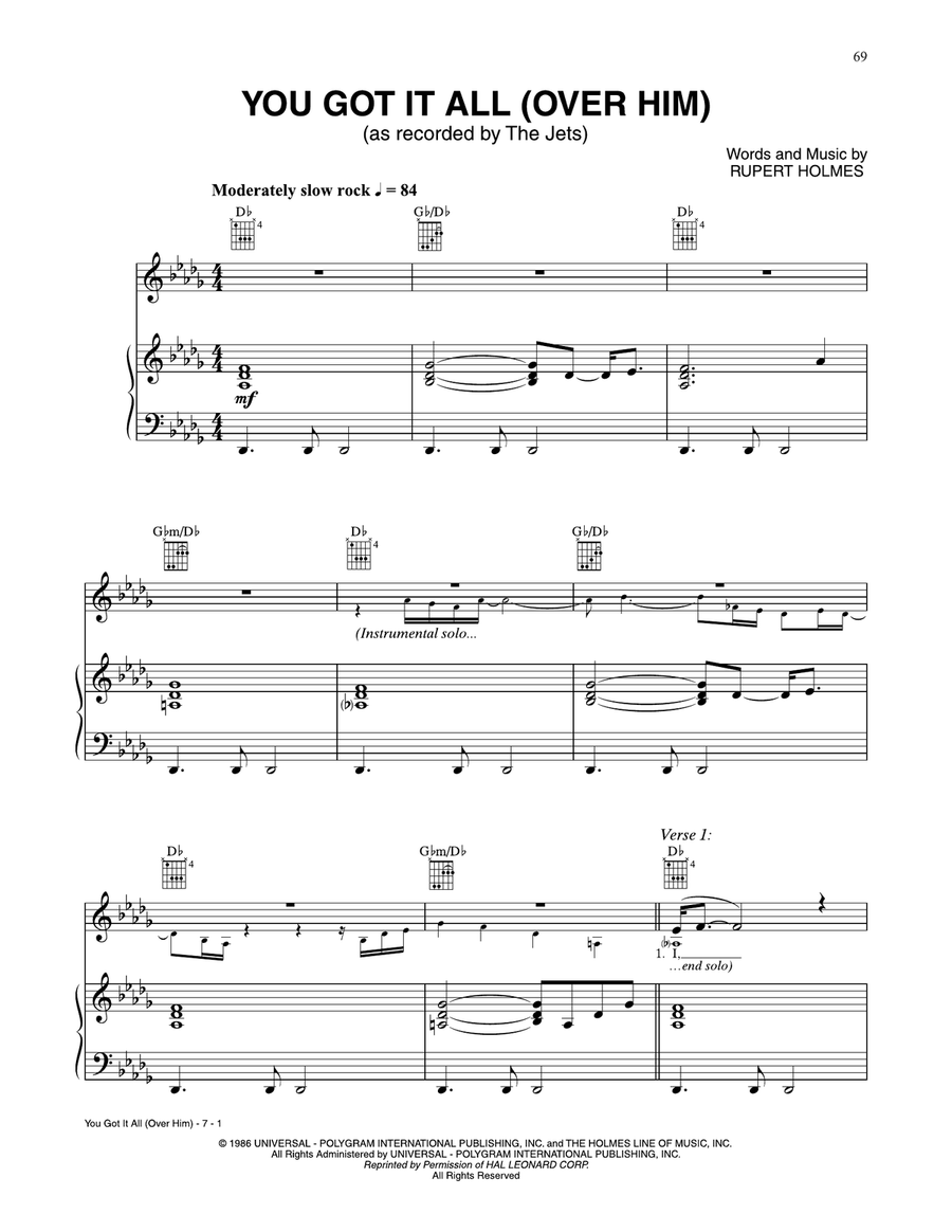 You Got It All (Over Him) Piano, Vocal, Guitar scores gallery preview page 1