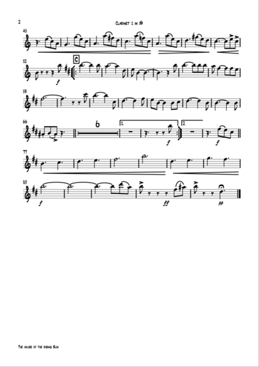 The House Of The Rising Sun Clarinet Quintet scores gallery preview page 6