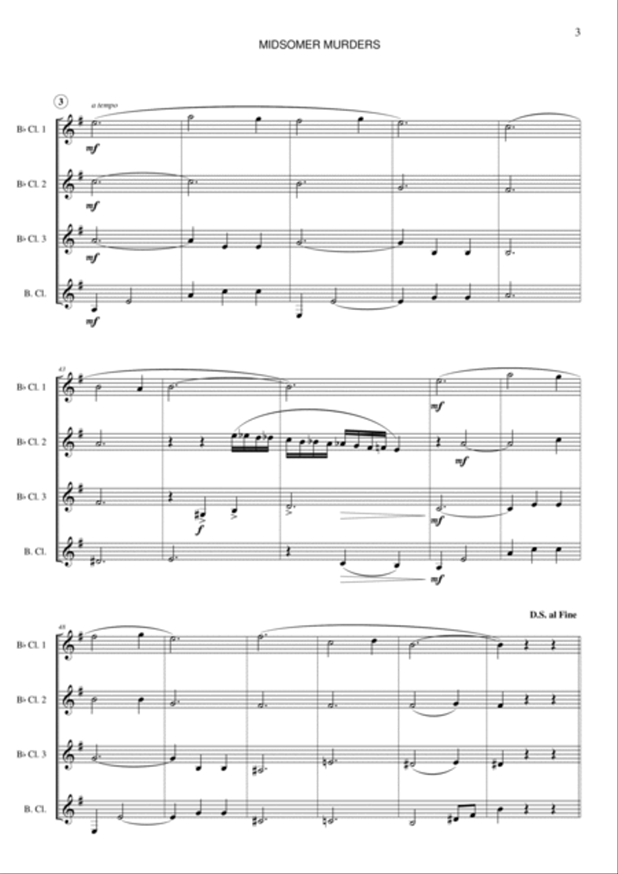 Midsomer Murders (main Title/cues) Clarinet Quartet scores gallery preview page 3