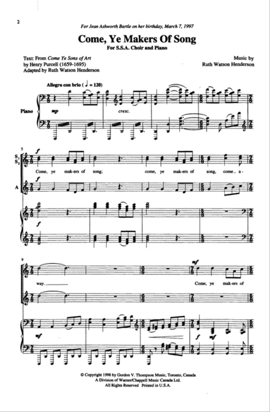 Come, Ye Makers of Song Choir scores gallery preview page 1