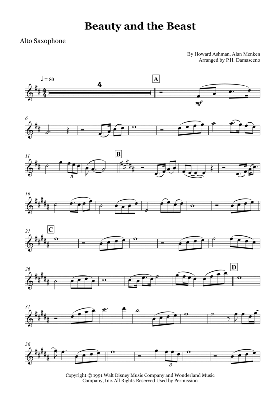 Beauty And The Beast Alto Saxophone scores gallery preview page 1